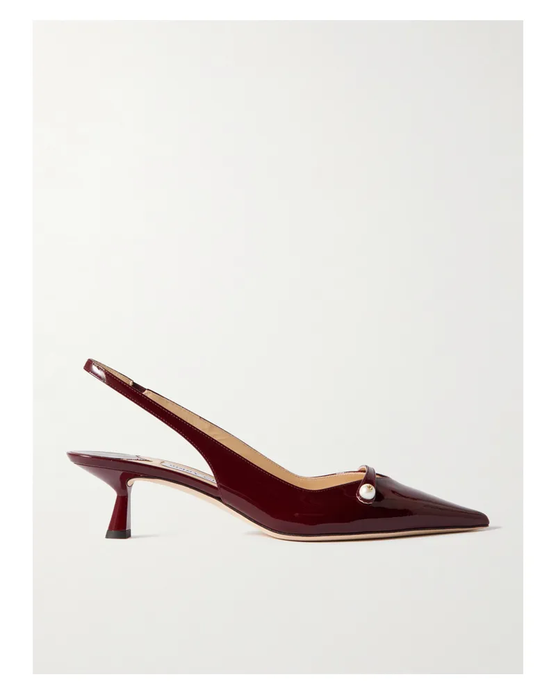 Jimmy Choo Amita 45 Faux Pearl-embellished Patent-leather Slingback Pumps - Burgundy Burgundy