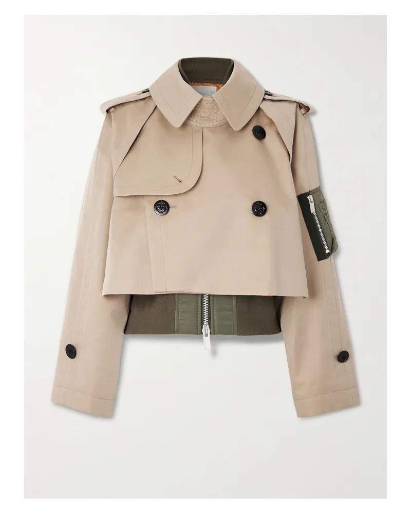 Sacai Layered Shell-trimmed Cotton-blend Gabardine And Knitted Jacket - Brown Brown