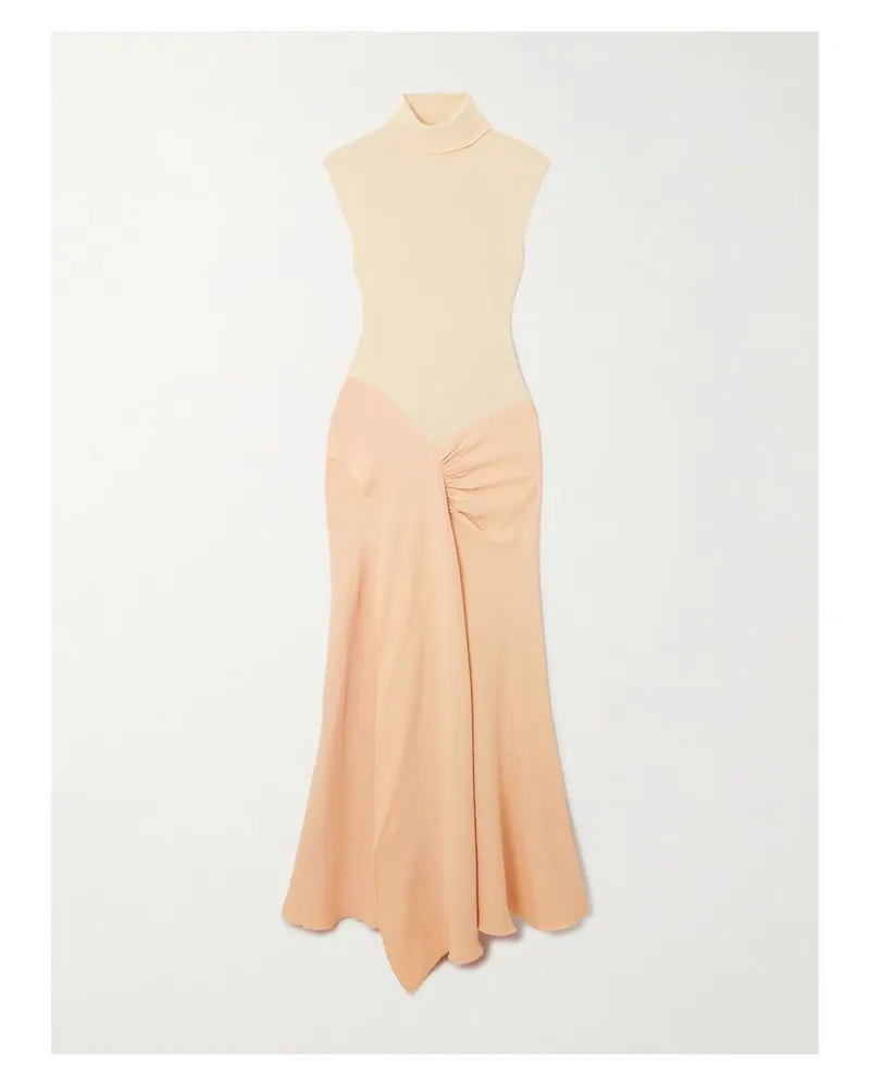 Victoria Beckham Asymmetrisches Midikleid Aus Rippstrick Und Crêpe Mit Raffungen - Orange Orange