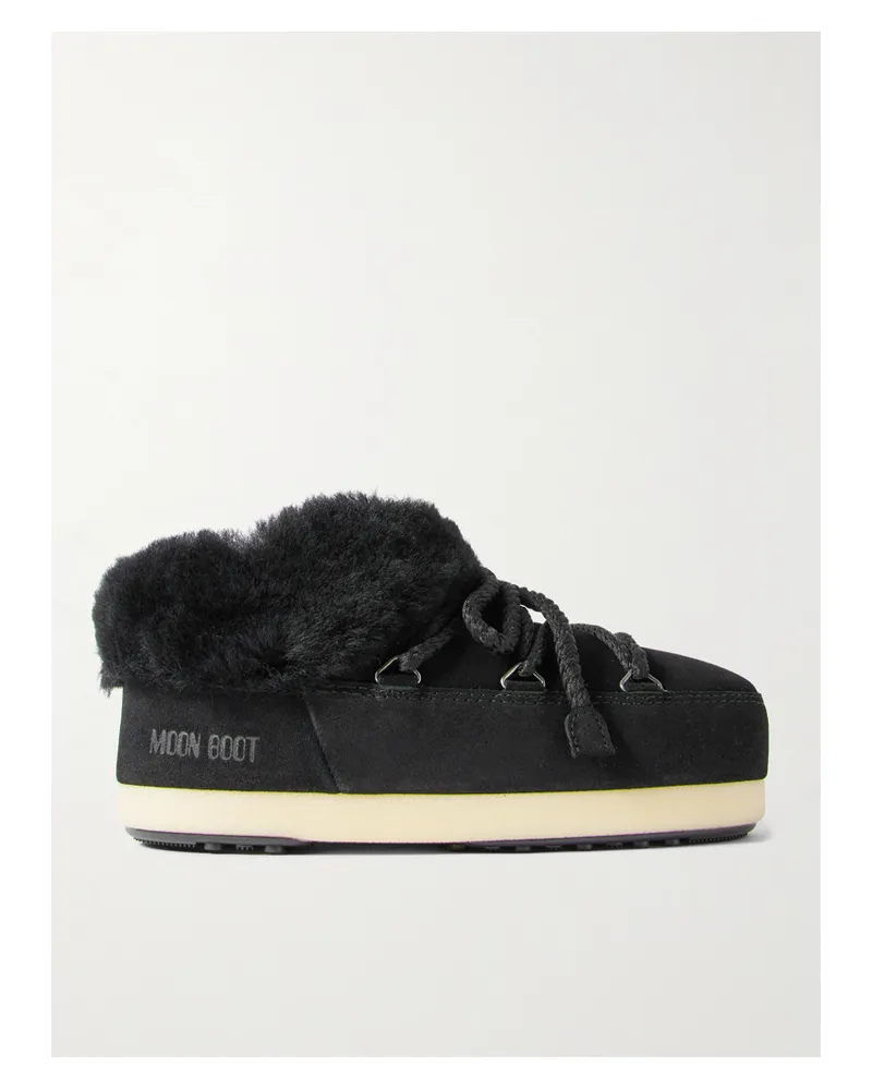 Moon Boot Evx Shearling-trimmed Suede Mules - Black Black