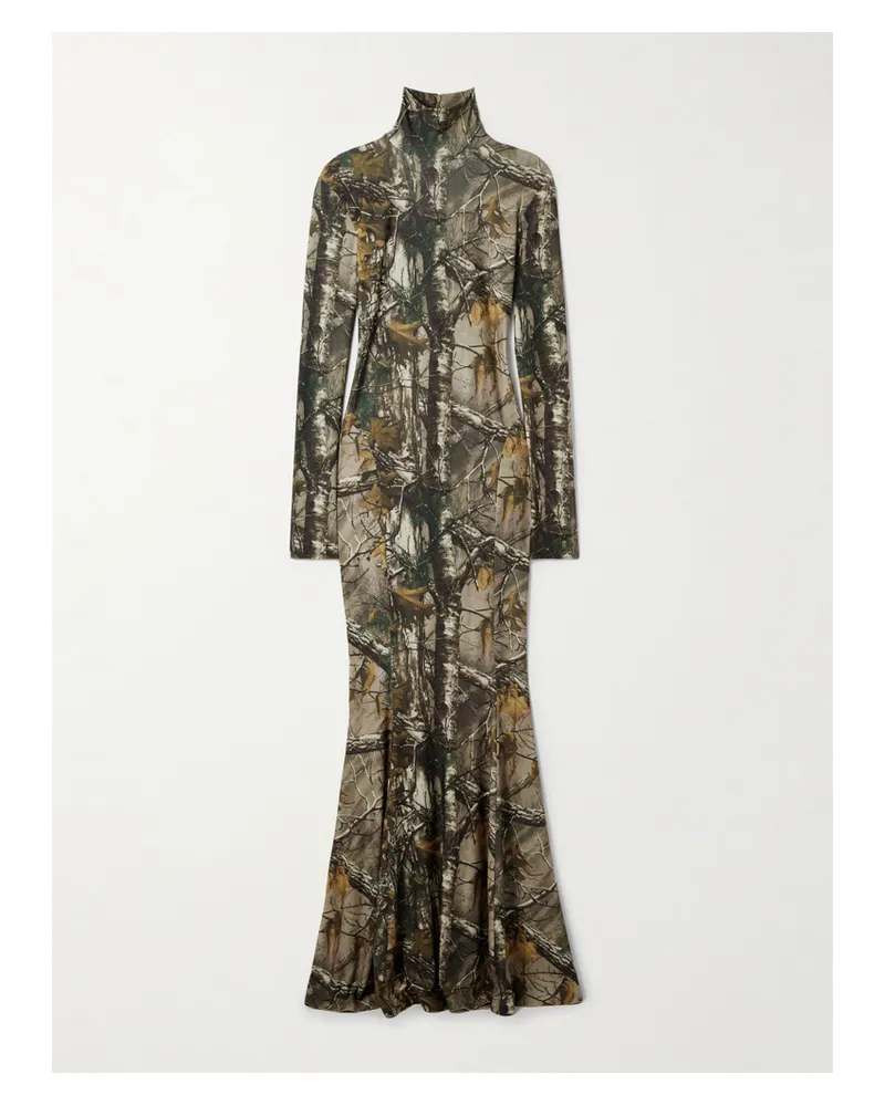 Norma Kamali Camouflage-print Stretch-jersey Turtleneck Gown - Multi Multi
