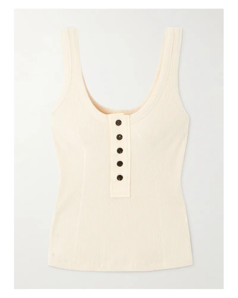 Bottega Veneta Button-embellished Ribbed Stretch-cotton Tank Top - Ivory Ivory