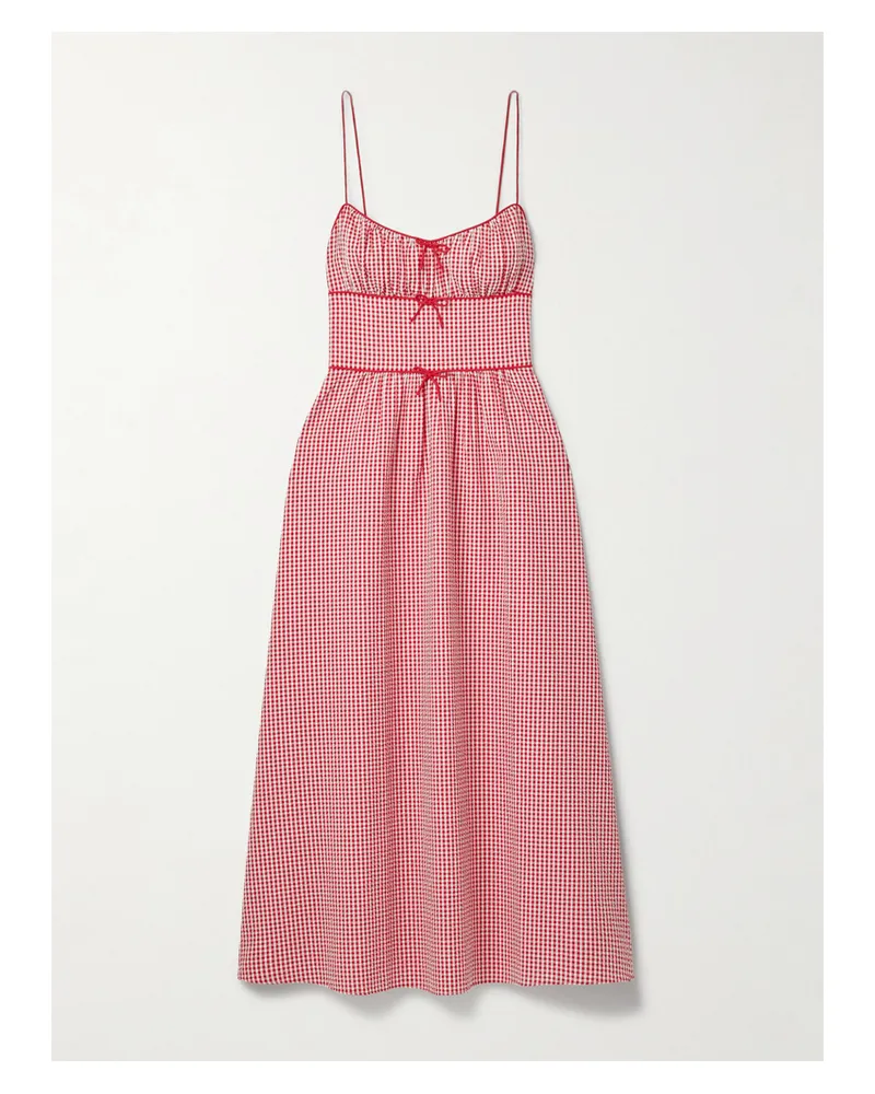 DÔEN Beline Midikleid Aus Recyceltem Seersucker Mit Gingham-karo Und Schleifen - Rot Rot
