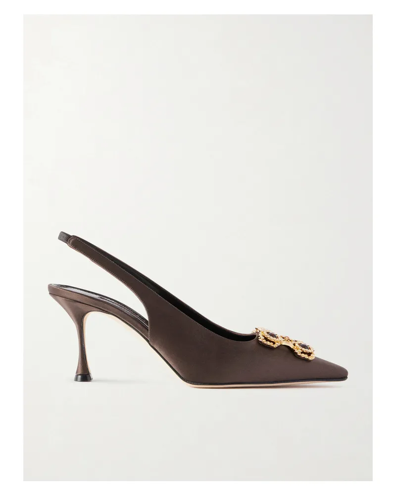 Manolo Blahnik Cupida 70 Slingback-pumps Aus Satin Mit Verzierung - Braun Braun