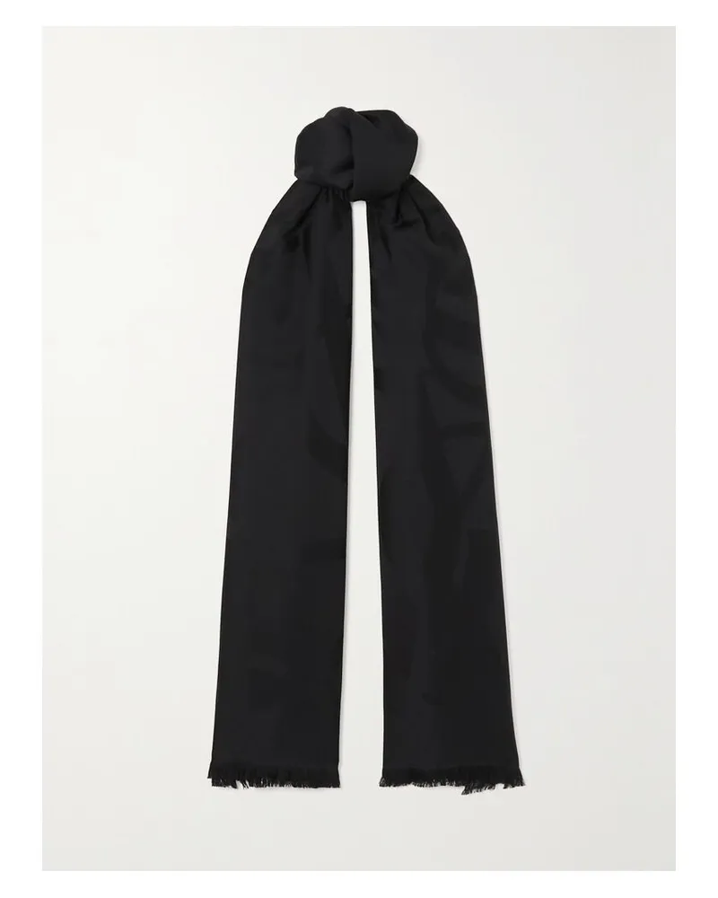 Saint Laurent Schal Aus Woll-jacquard Mit Fransen - Schwarz Schwarz
