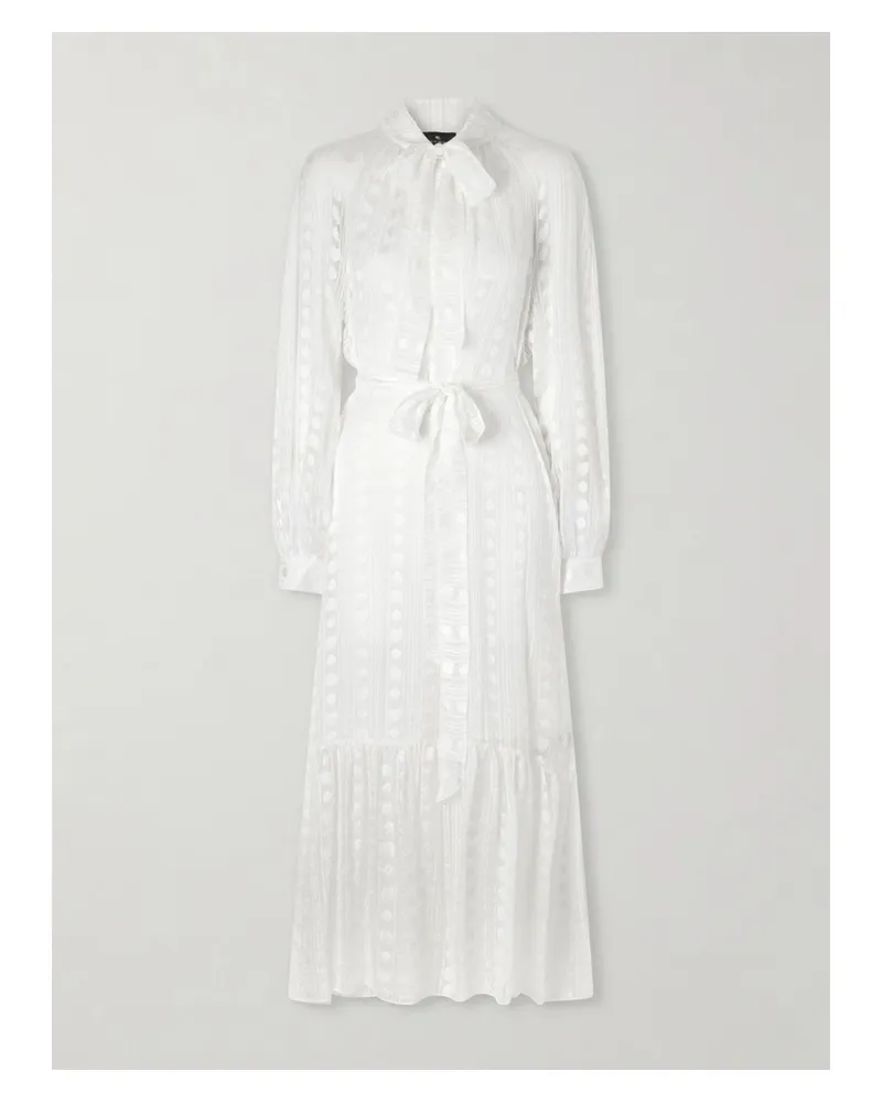 Etro Pussy-bow Belted Tiered Jacquard Silk-chiffon Midi Dress - White White