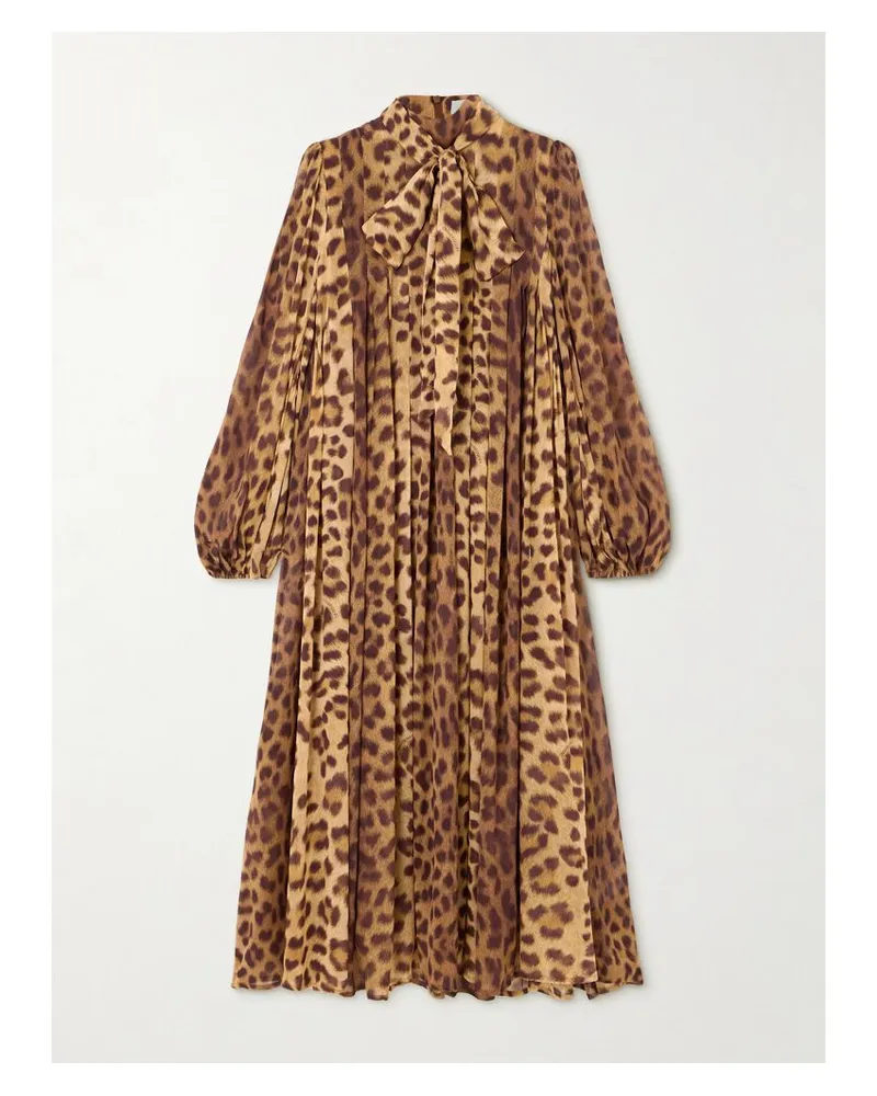 Zimmermann Crush Midikleid Aus Crêpe De Chine Mit Leopardenprint, Schluppe Und Falten - Animal-Print Animal-print
