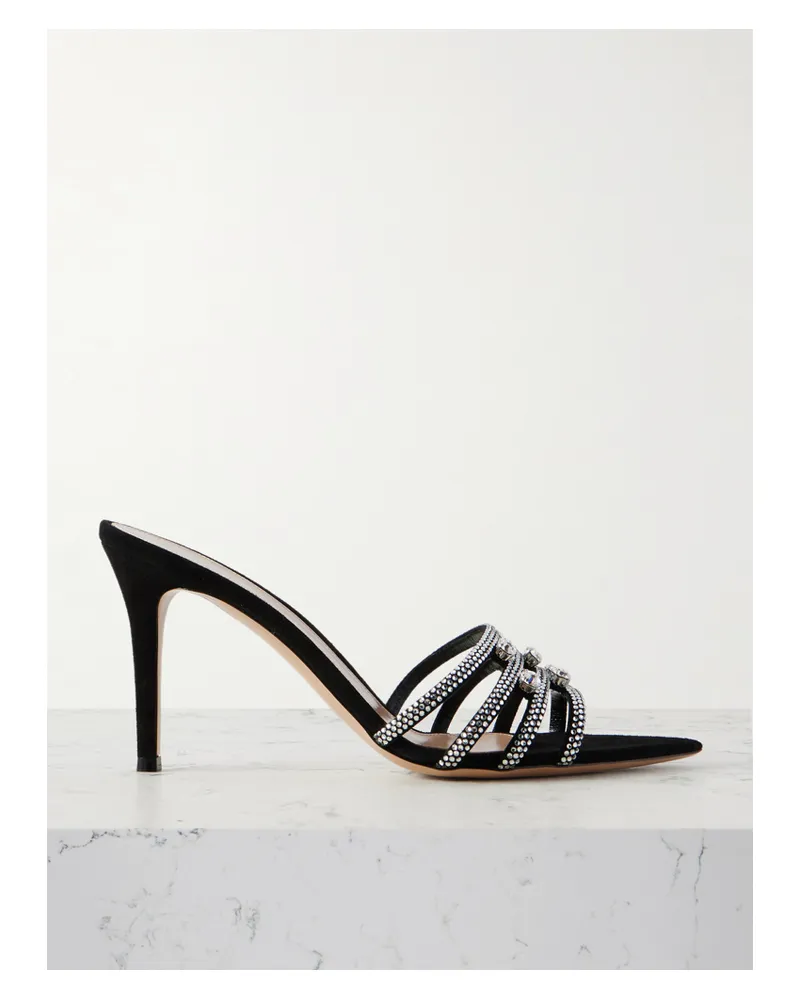 Gianvito Rossi 85 Crystal-embellished Suede Sandals - Black Black