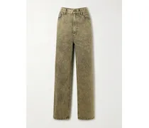 Acid-wash High-rise Wide-leg Jeans - Green