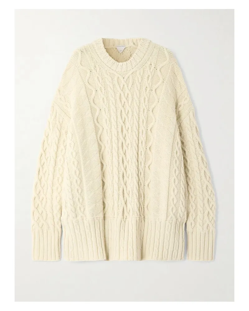 Bottega Veneta Oversized-pullover Aus Wolle In Zopfstrick - Creme Creme