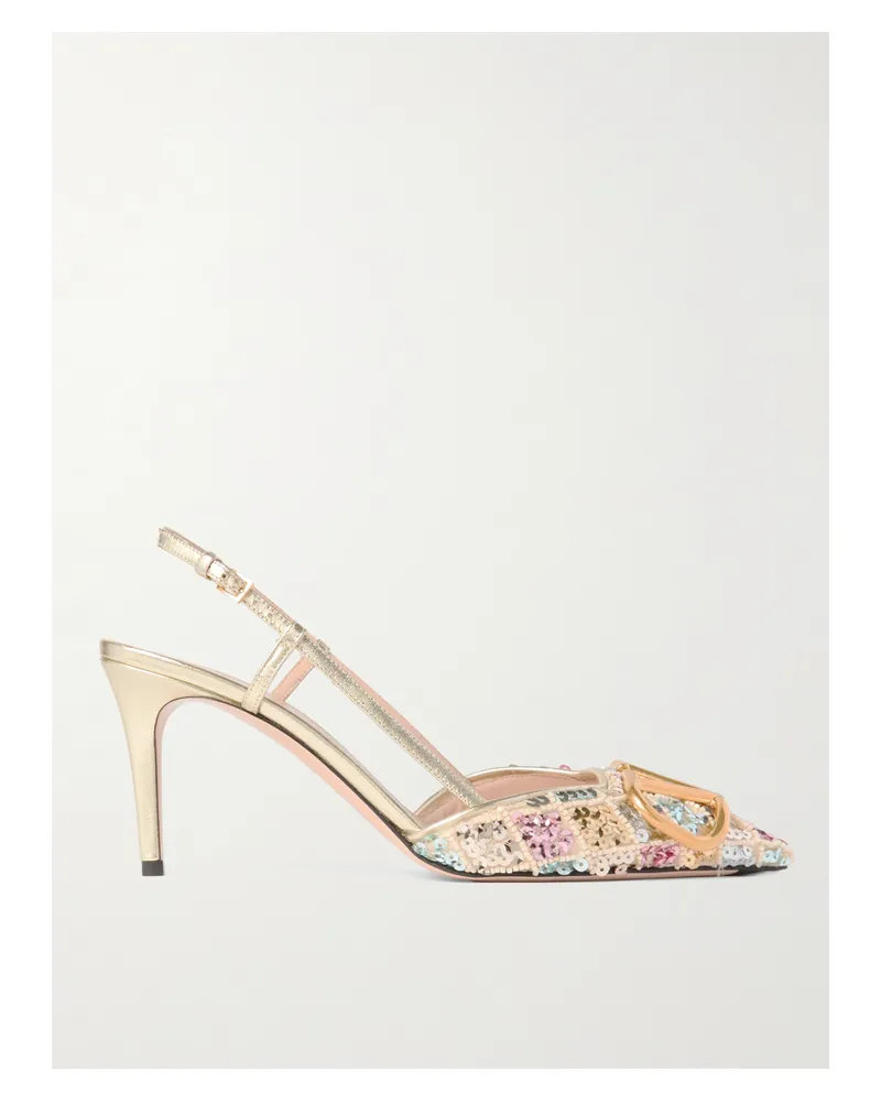 Valentino Garavani Vlogo Slingback-pumps Aus Metallic-leder Mit Verzierungen - Mehrfarbig Mehrfarbig