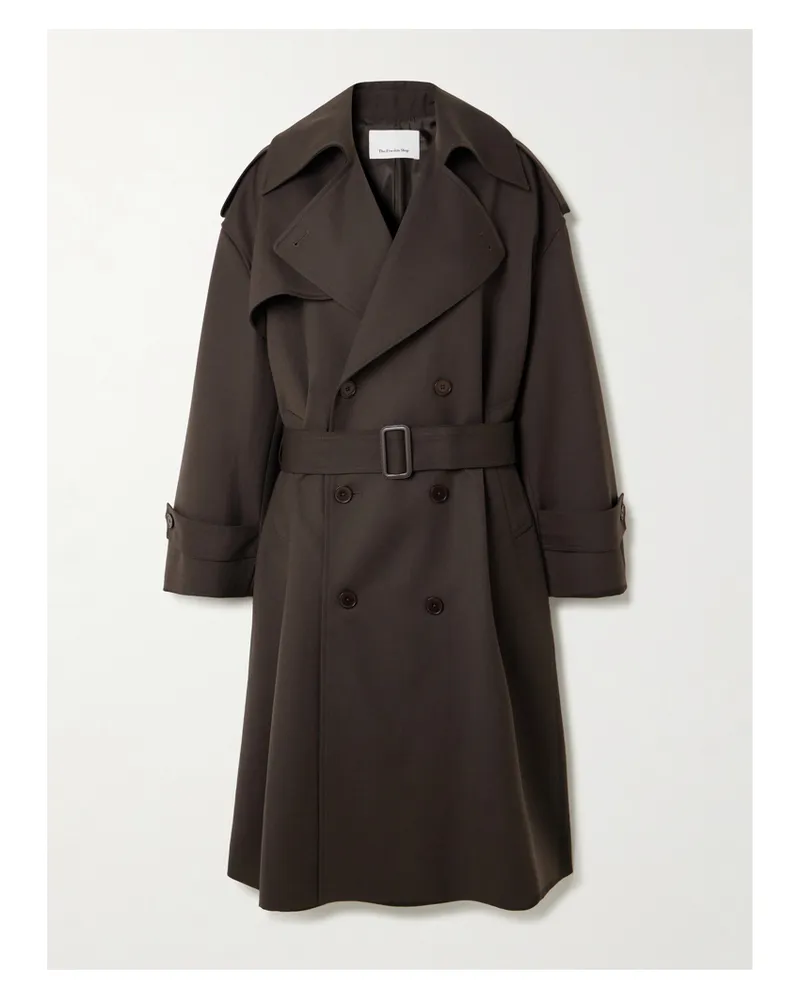 FRANKIE Shop Dursey Double-breasted Belted Woven Trench Coat - Brown Brown