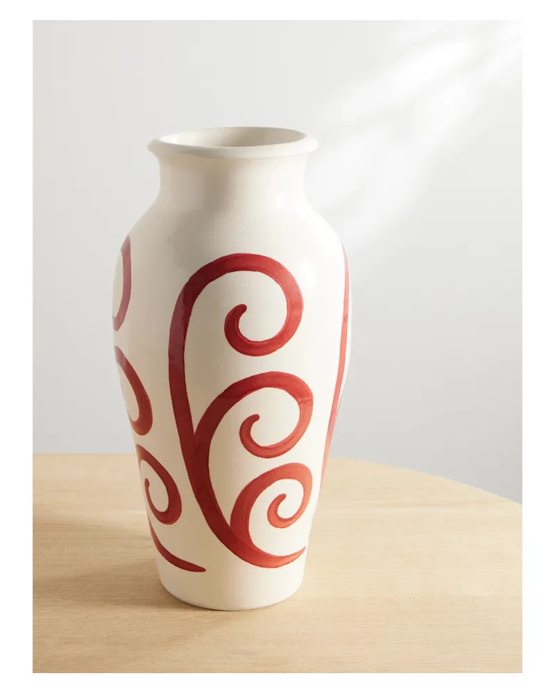 THEMIS Z The Peacock Printed Ceramic Vase - Burgundy Burgundy