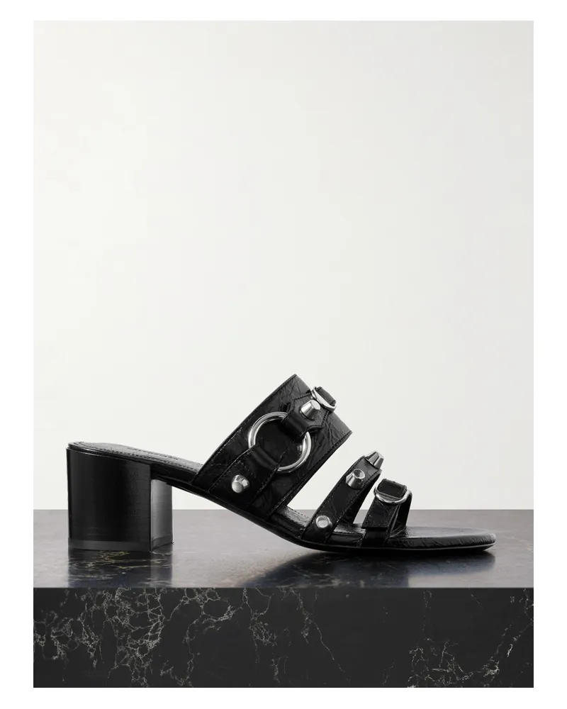 Balenciaga City Embellished Crinkled-leather Mules - Black Black