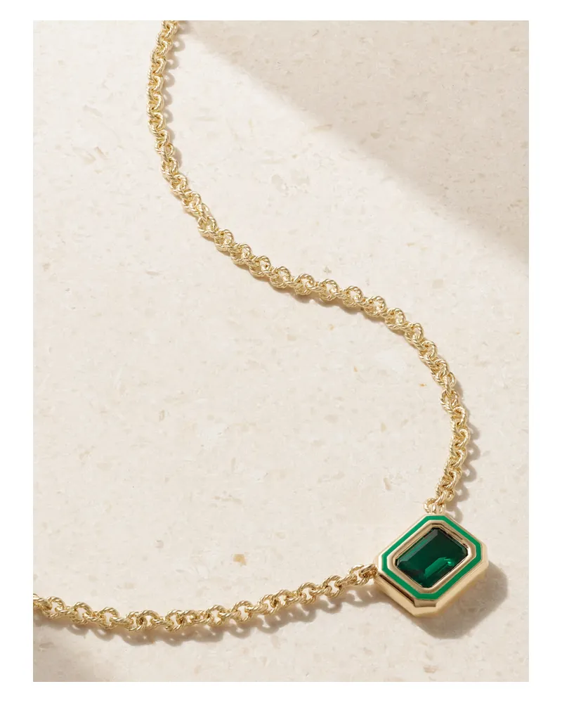 Alison Lou Madison 14-karat Gold, Emerald And Enamel Necklace - Green Green