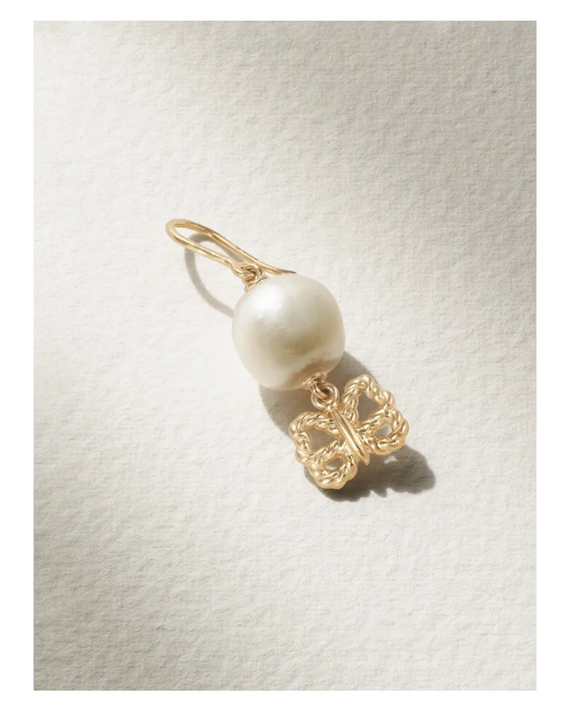Alison Lou Butterfly Streamer Einzelner Ohrring Aus 14 Karat Gold Mit Perle Gold