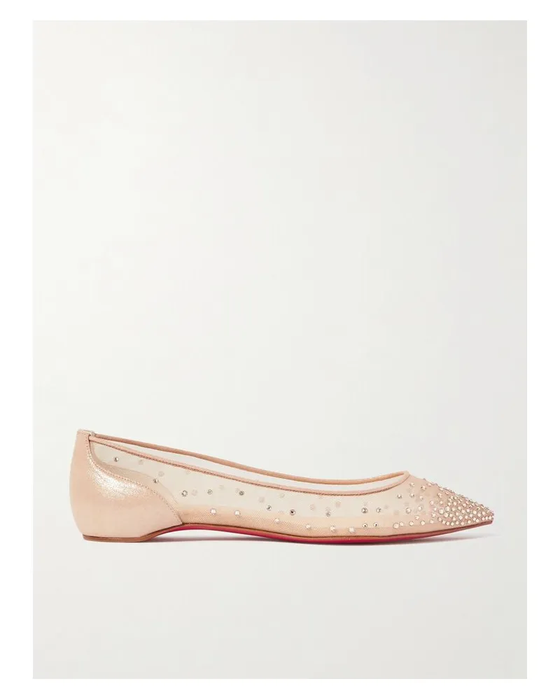 Christian Louboutin Follies Ballerinas Aus Mesh Und Lamé Mit Swarovski-kristallen - Neutral Neutral
