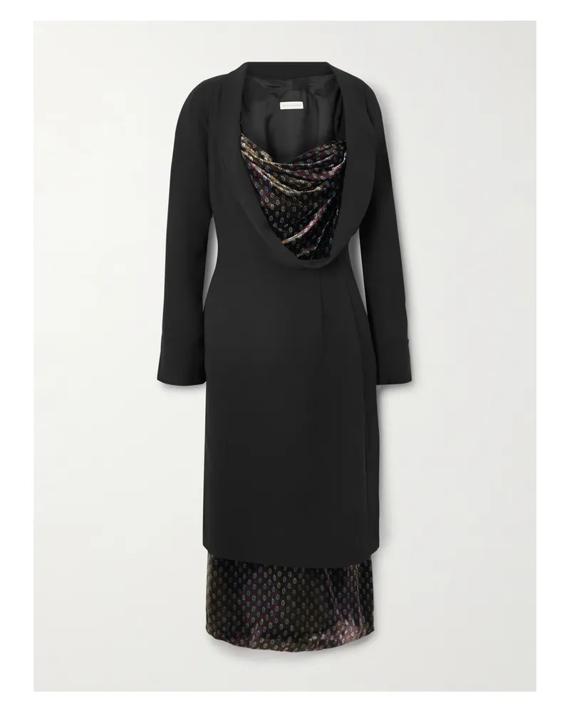 Dries van Noten Mehrlagiges Midikleid Aus Crêpe Und Bedrucktem Satin Mit Raffungen - Schwarz Schwarz