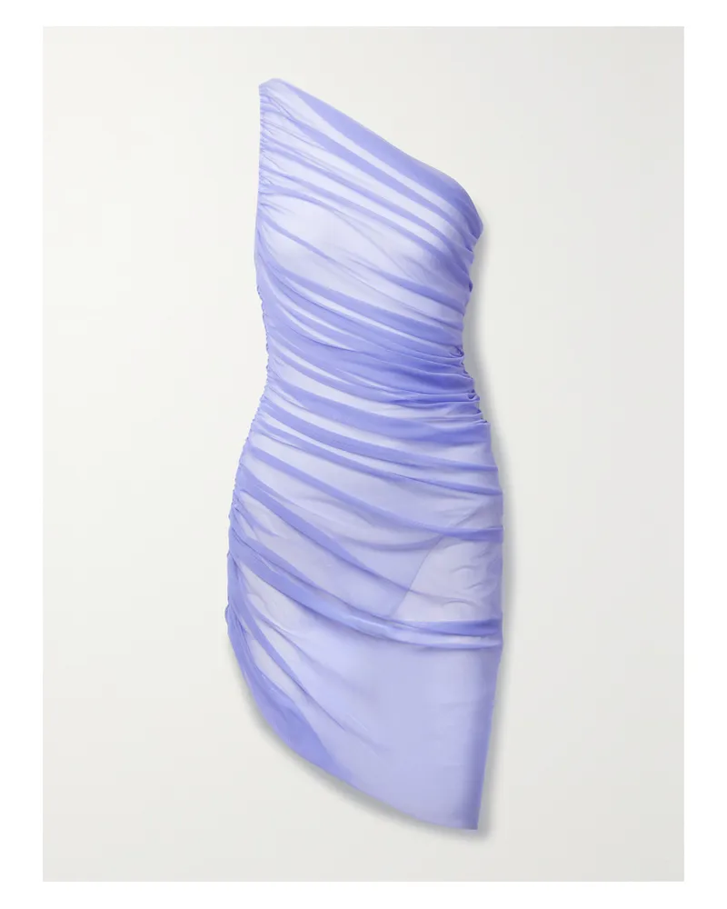 Norma Kamali Diana Asymmetrisches Minikleid Aus Stretch-tüll Mit Raffungen - Lila Lila