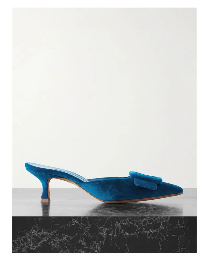 Manolo Blahnik Maysale 50 Mules Aus Samt Mit Schnalle - Blau Blau