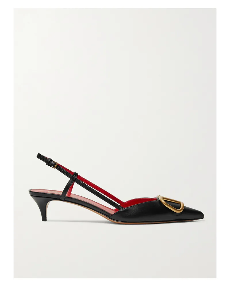 Valentino Garavani Valentino Garavani Go Logo 40 Embellished Leather Slingback Pumps - Black Black