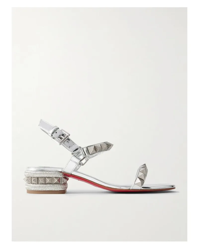 Christian Louboutin Pyrasand 30 Sandalen Aus Leder Mit Spiegeleffekt Und Nieten - Silber Silber
