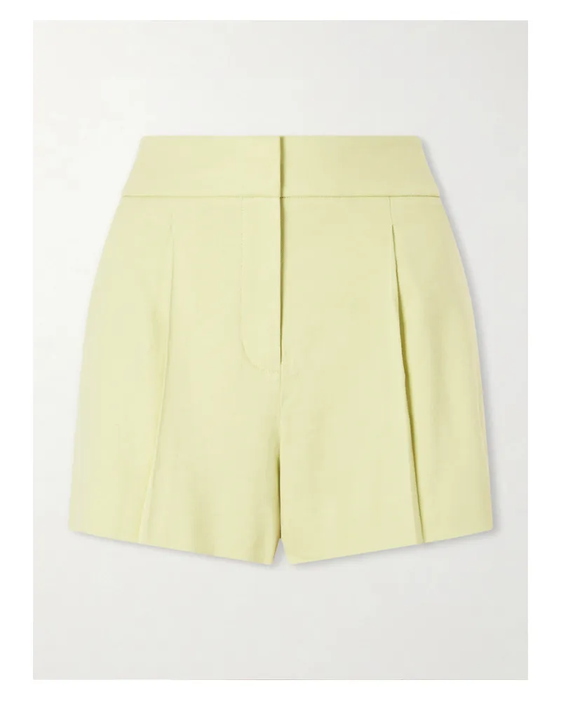 Veronica Beard Haina Pleated Linen-blend Twill Shorts - Green Green