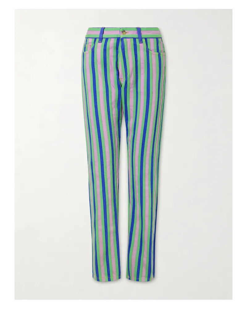 Versace Striped Paneled Mid-rise Straight-leg Jeans - Blue Blue