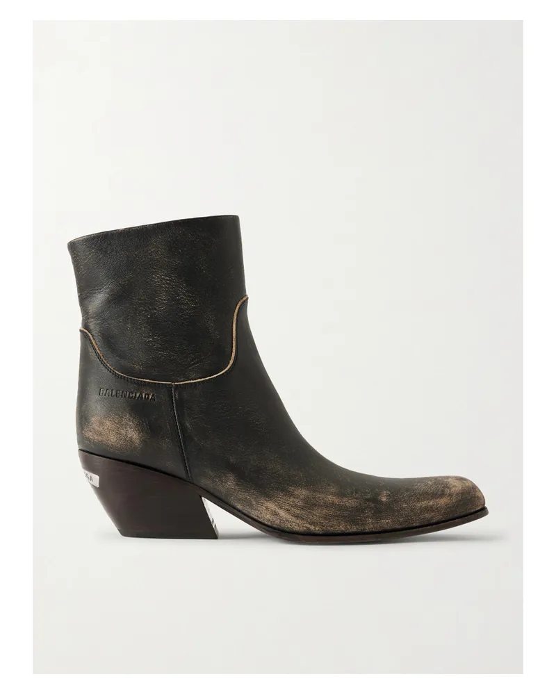 Balenciaga Memphis Cowboystiefel Aus Leder In Distressed-optik - Schwarz Schwarz