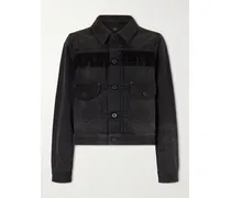 Emerson Cropped Leather-trimmed Denim Jacket - Black