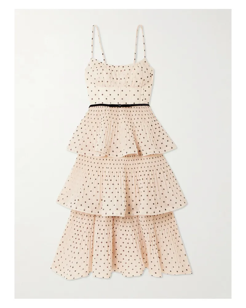 Zimmermann Gestuftes Midikleid Aus Organza Mit Punkten Und Falten - Creme Creme