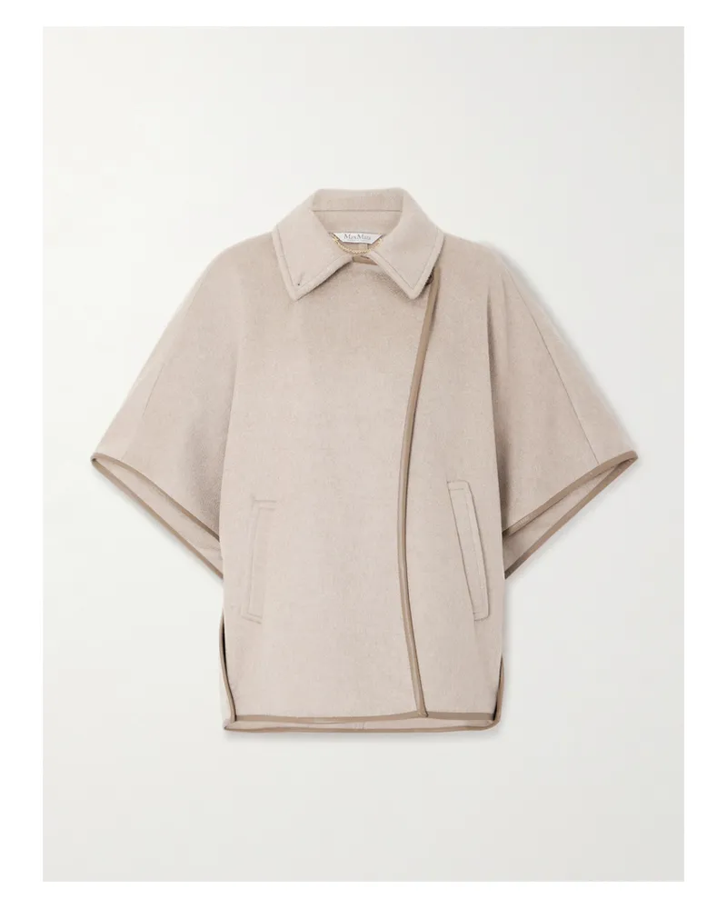 Max Mara Cape Aus Kaschmirfilz Mit Lederbesätzen - Neutral Neutral