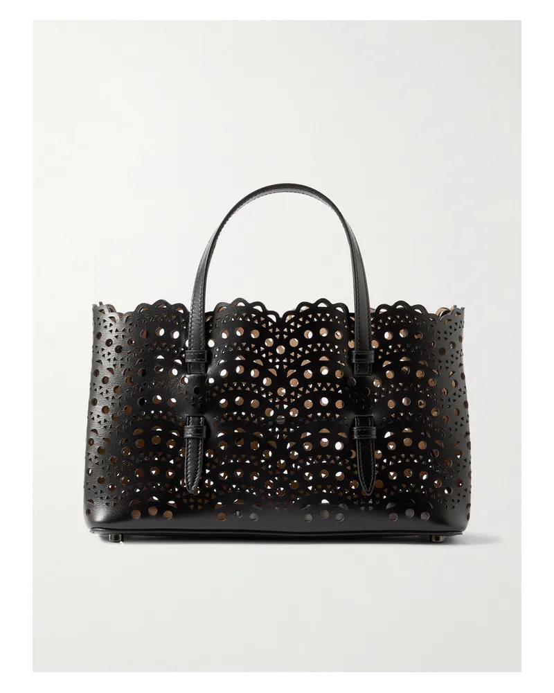 Alaïa Mena 25 E/w Medium Laser-cut Leather Tote - Black Black
