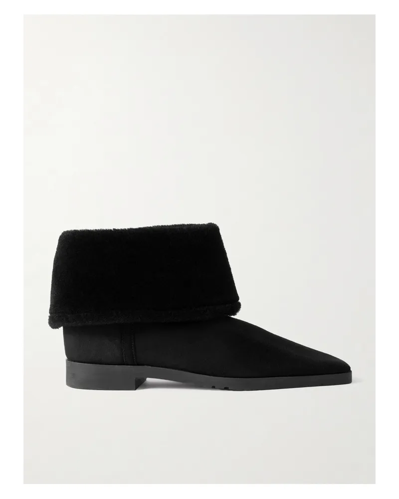 Totême Ankle Boots Aus Veloursleder Mit Shearling-besatz - Schwarz Schwarz