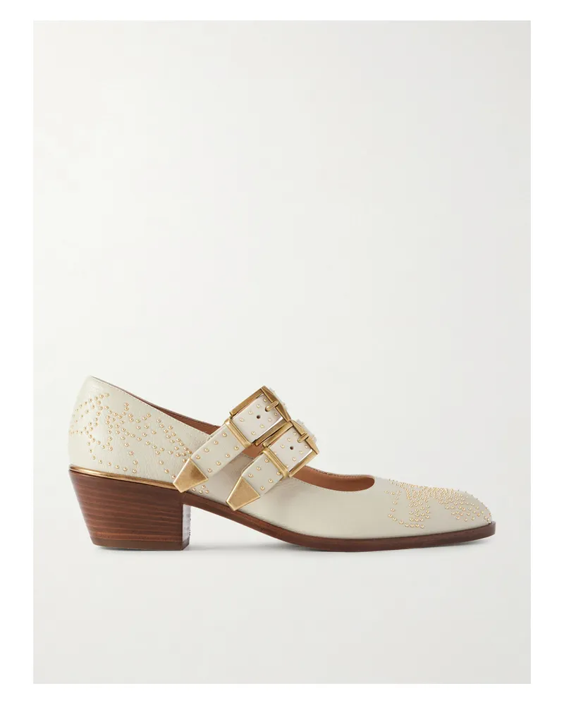 Chloé Susan Studded Textured-leather Mary Jane Pumps - Neutrals Neutrals
