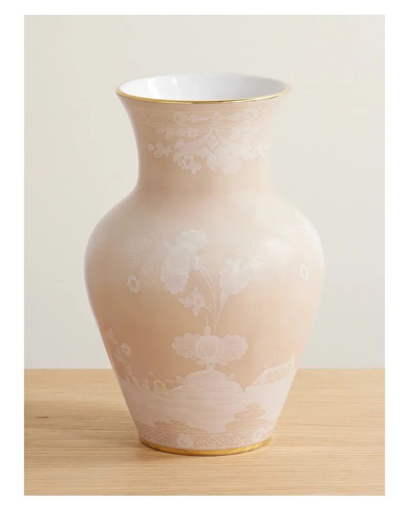 Ginori 1735 Ming Vase Aus Porzellan Mit Vergoldeten Details - Creme Creme