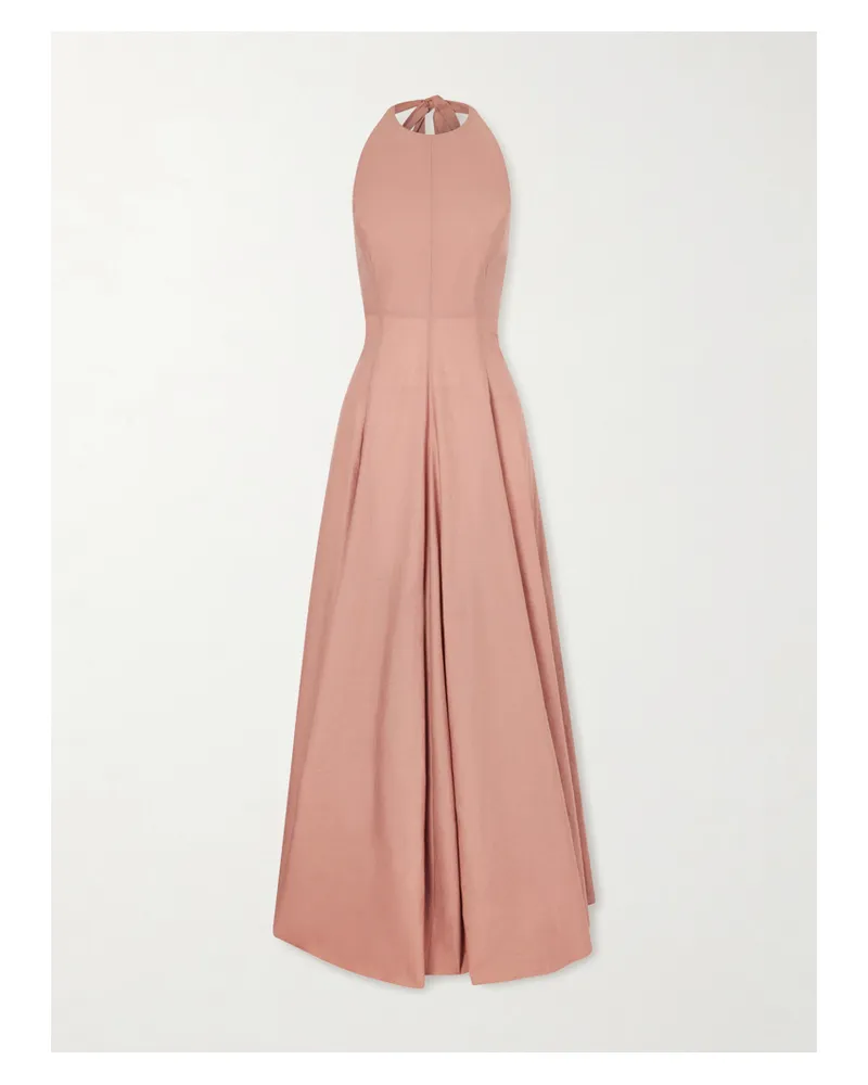 Brunello Cucinelli Pleated Cotton-blend Halterneck Maxi Dress - Brown Brown