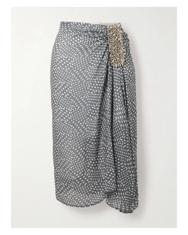 Dries van Noten Rock Aus Gepunktetem Georgette Mit Raffung Und Verzierung - Grau Grau