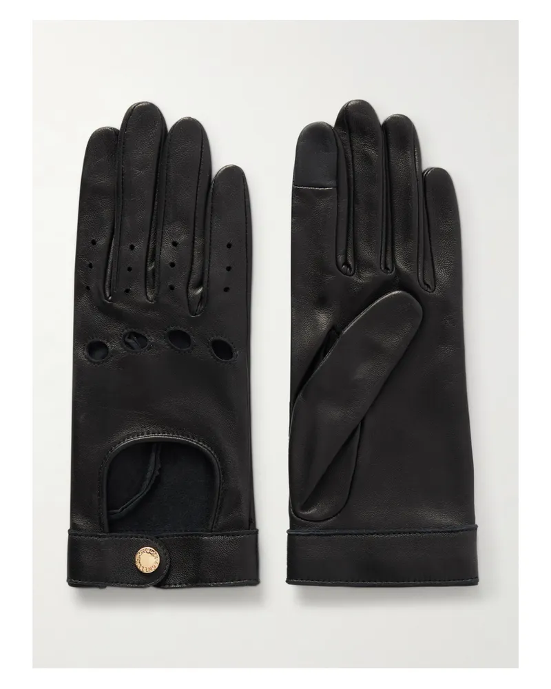 Agnelle Rose Leather Gloves - Black Black