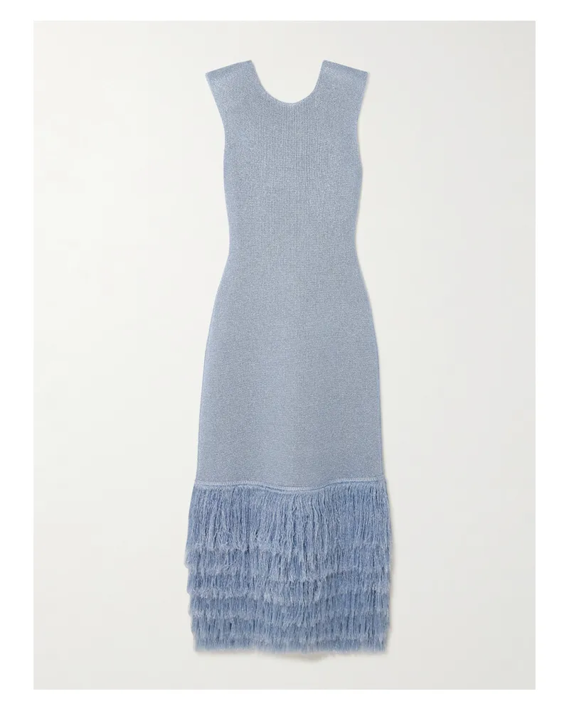 Aje. Breeze Fringed Metallic Knitted Midi Dress - Blue Blue