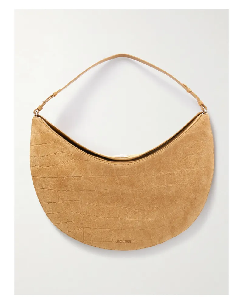 Jacquemus Le Calisso Rond Schultertasche Aus Veloursleder Mit Krokodileffekt - Braun Braun