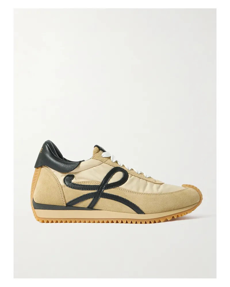 Loewe Flow Logo-appliquéd Shell, Leather And Suede Sneakers - Neutrals Neutrals