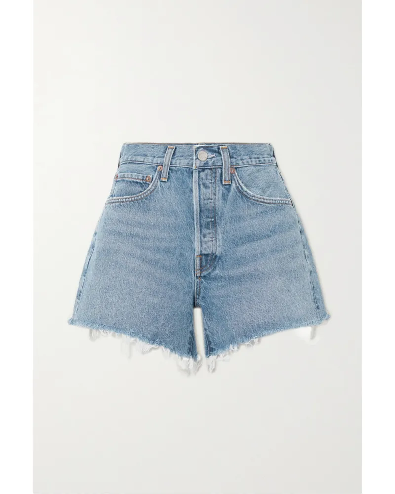 AGOLDE Parker Long Jeansshorts In Distressed-optik Blau