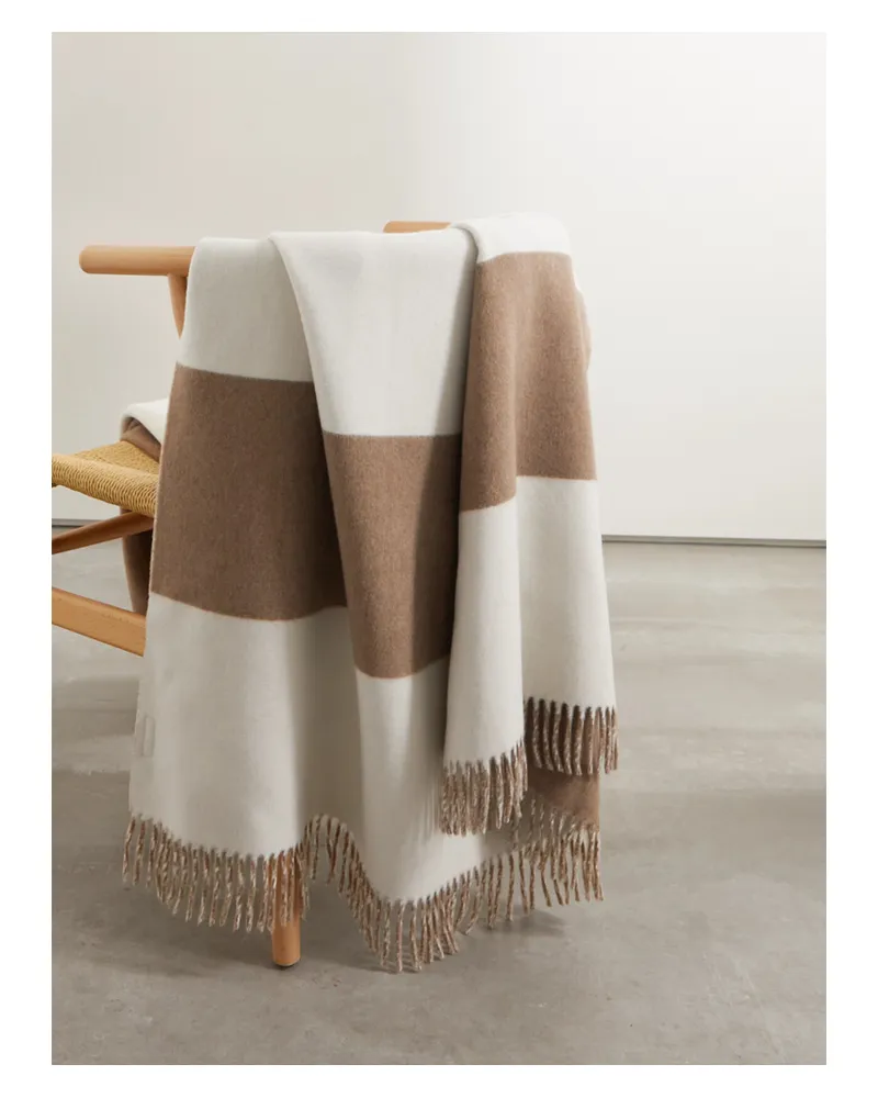 Brunello Cucinelli Decke Aus Kaschmir Mit Streifen Und Fransen - Neutral Neutral