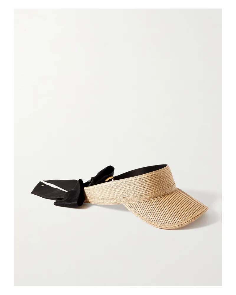 Saint Laurent Embellished Silk Jacquard-trimmed Faux Straw Visor - Ivory Ivory