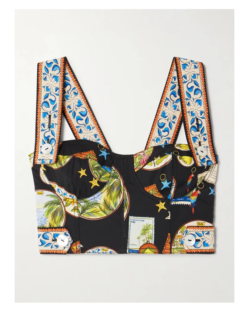 FARM Rio Bustier Aus Bedruckter Baumwolle - Schwarz Schwarz