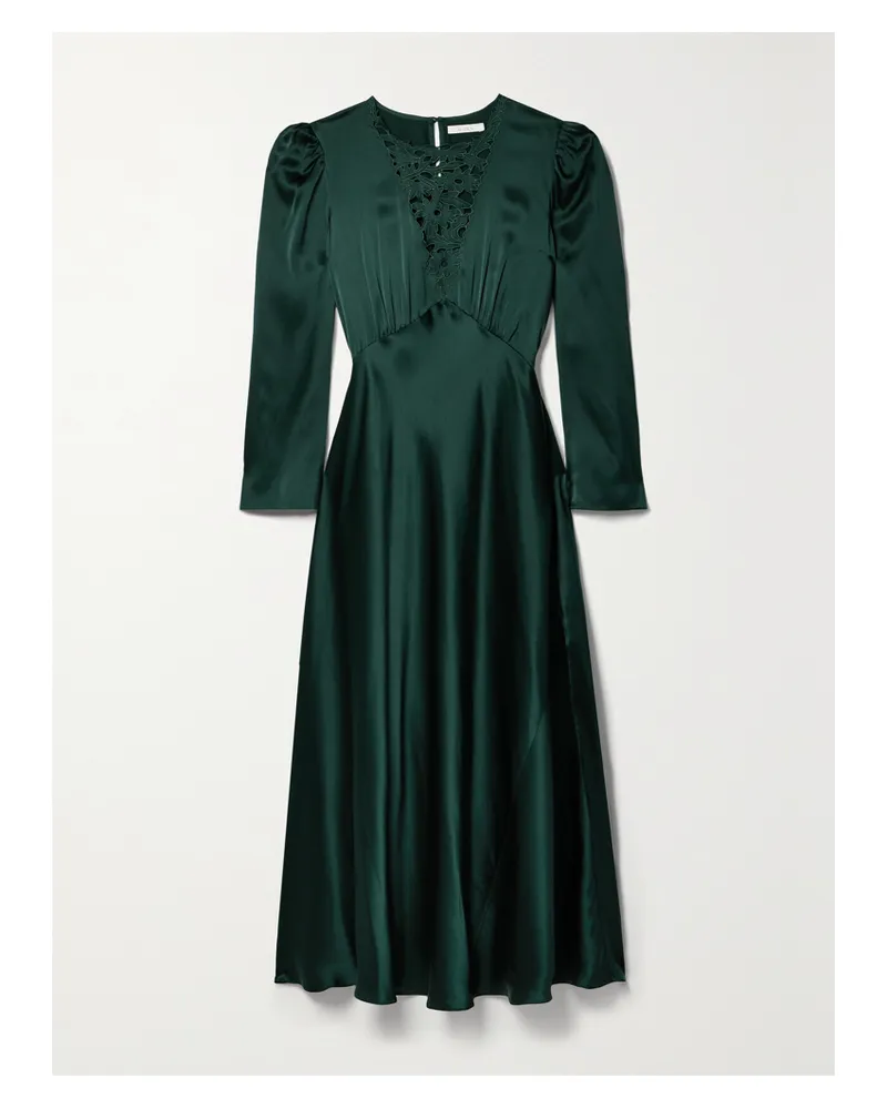 DÔEN Melinda Midikleid Aus Seidensatin Mit Stickereien - Grün Grün