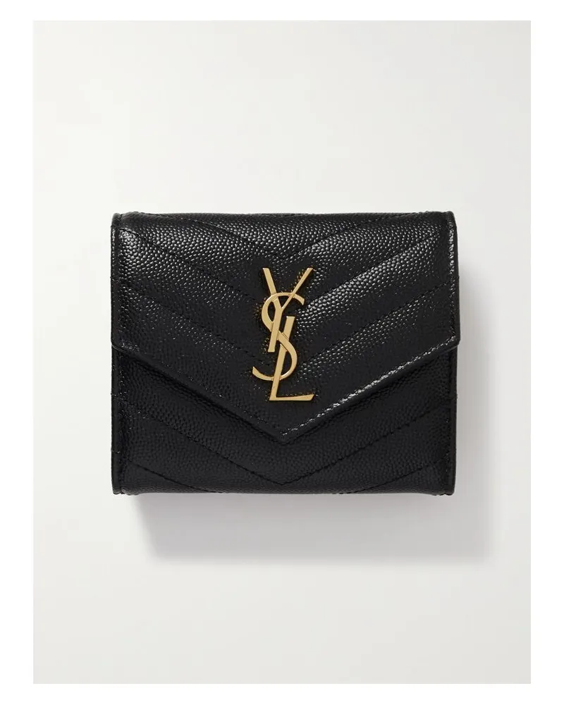 Saint Laurent Cassandre Portemonnaie Aus Gestepptem Strukturiertem Leder - Schwarz Schwarz