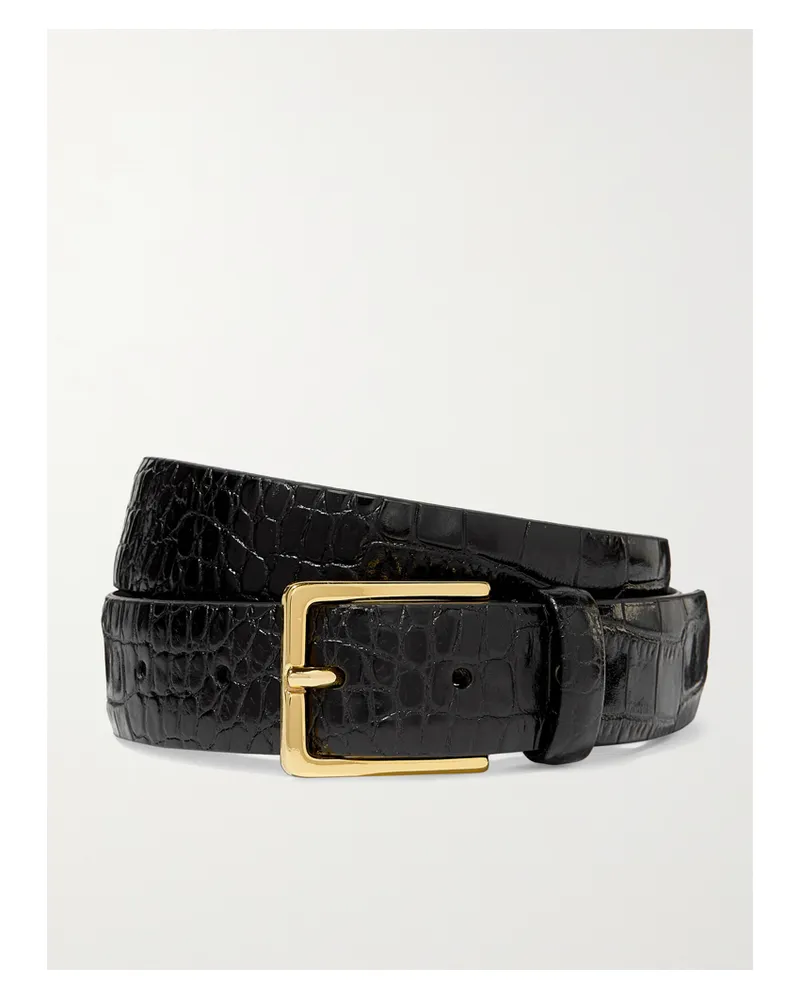 Anderson's Croc-effect Leather Belt - Black Black