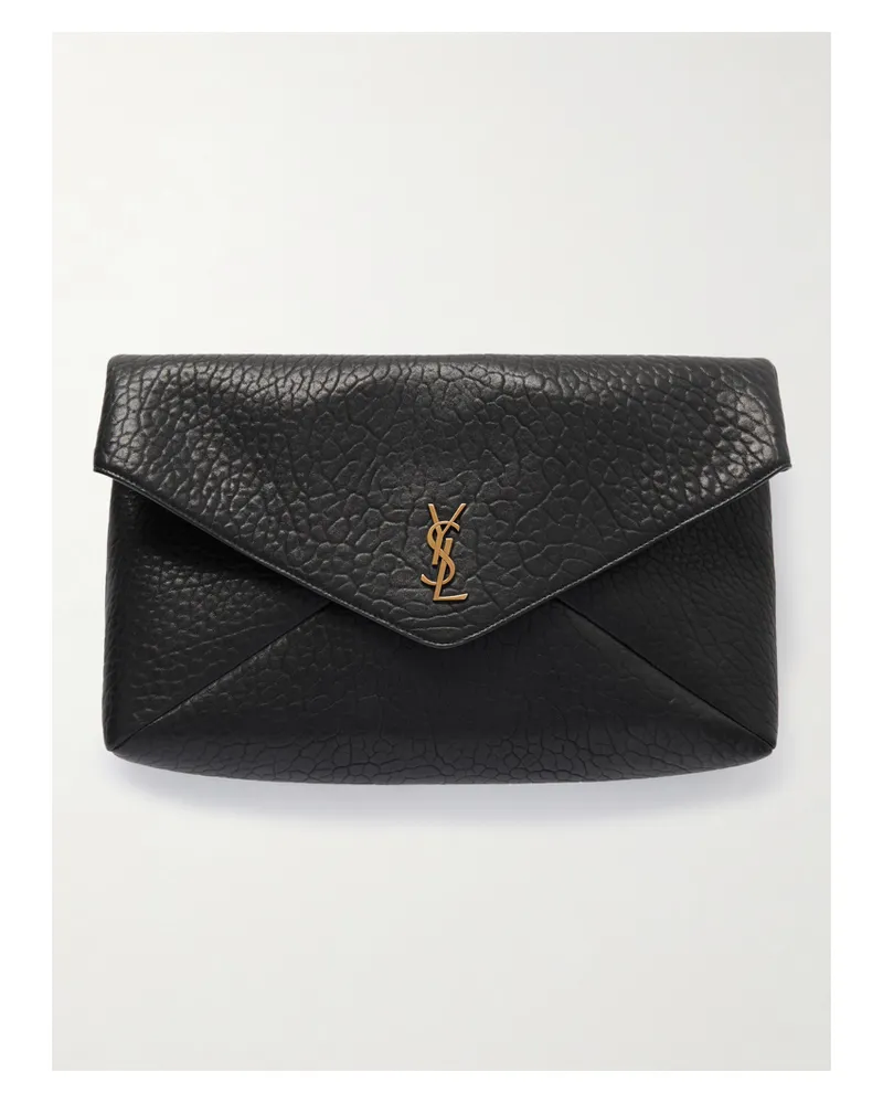 Saint Laurent Cassandre Large Textured-leather Clutch - Black Black